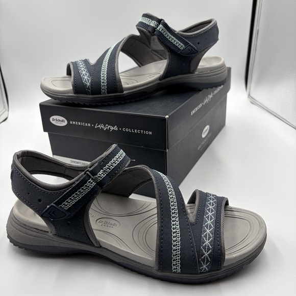 Dr. Scholl's Shoes - Dr. Scholl's Women's Dynamite Navy -10 Sandal 7.5 Gel‎ Leather Upper Top